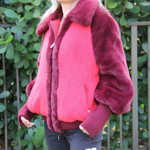 NWT UGG Augusta Sherpa baseball jacket Spanish Red Size S Faux Fur - Picture 7 of 8